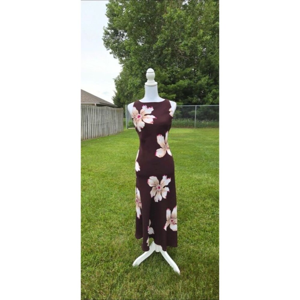 Vintage 1990s tropical floral print boatneck maxi dress